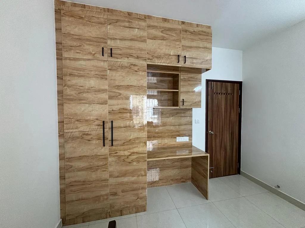 Master bedroom suite interior design with velvet headboard and warm ambient lighting - View 6